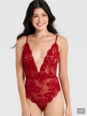 Women's Deep-V Unlined Lace Lingerie Bodysuit - Auden. Bin#9